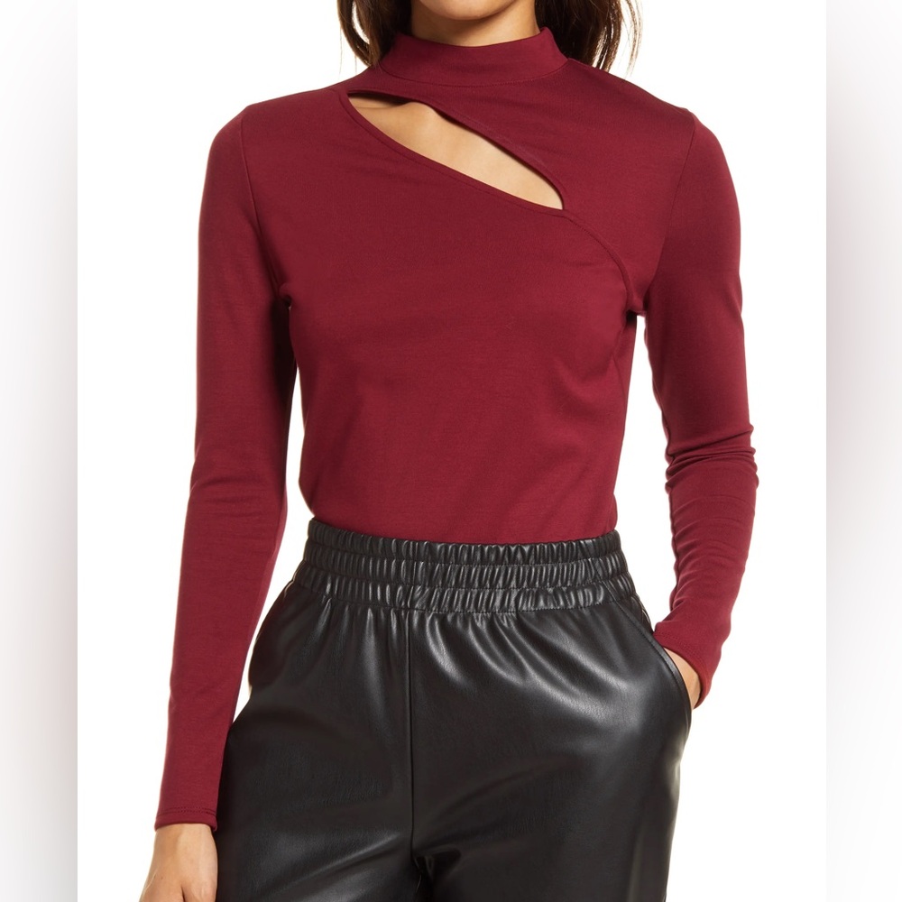 Halogen knit mockneck cutout long sleeve top